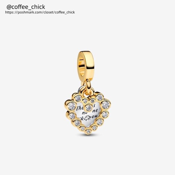 Pandora Sparkling Heart Double Dangle Charm|Two-tone - Picture 1 of 2